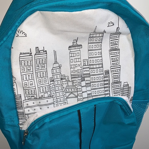 3/$50 Cyan Backpack with City Design - Picture 2 of 5